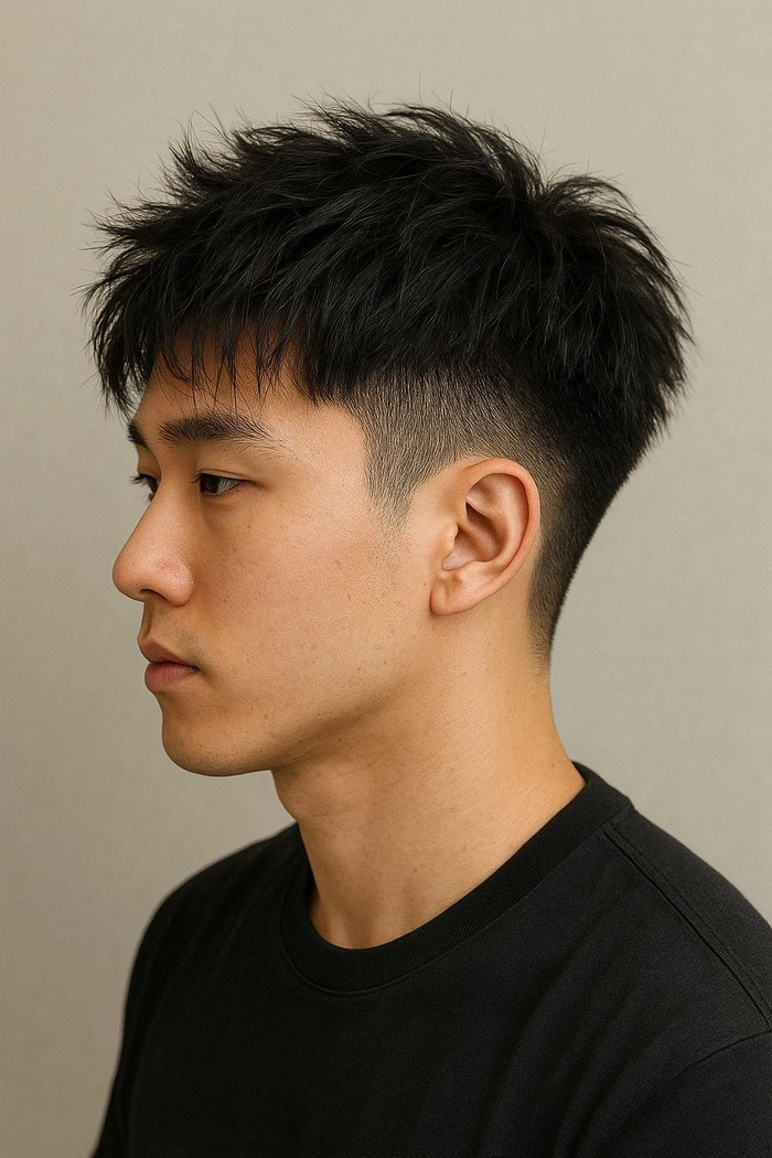 TITLE: Men haircut ideas for straight hair with a modern textured crop and tapered fade ALT: Stylish men haircut ideas for straight hair with a clean textured crop and neatly tapered sides